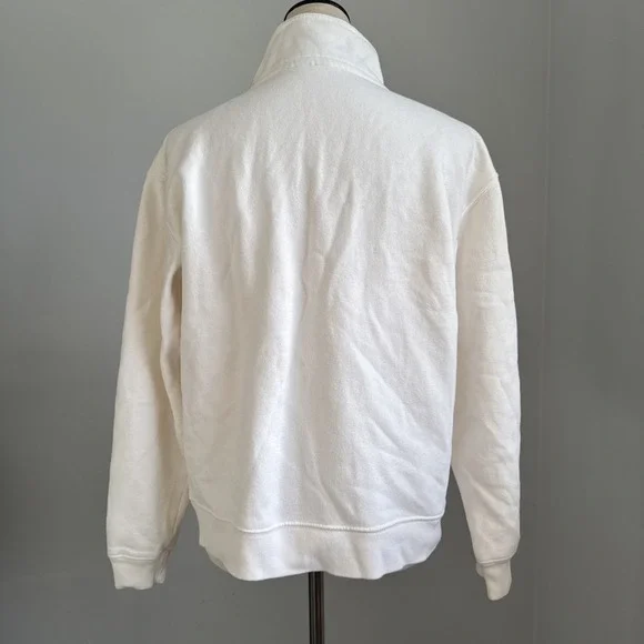 Izod Ladies Cotton Blend 1/4 Zip Pullover Sweater Women's Medium White Tan Trim - Picture 3 of 8